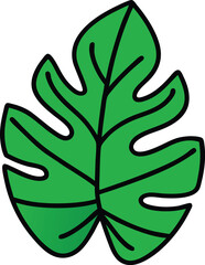 Vibrant Green Monstera Leaf Illustration with Black Outline Isolated on White Background Perfect for Tropical Themes Botanical Designs and Summer Inspired Projects