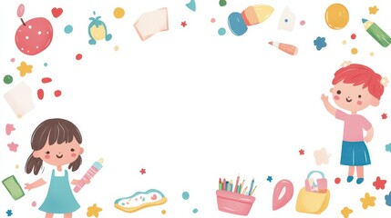 Kids Arts logo and stationery vector. Cute kids multi colored cover design for advertising brochure, Children pattern, kids menu, kindergarten poster, social media post, website background. illustrat