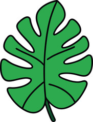 Isolated Monstera Leaf Illustration with Black Outline Perfect for Tropical Designs and Botanical Themed Projects a Simple and Clean Graphic Element
