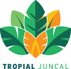 Modern Tropical Logo Featuring Stylized Leaves in Green and Orange Colors Perfect for Branding Nature or Eco Friendly Businesses Isolated on White Background
