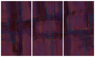 Modern interior triptych. The picture is painted by hand on a tablet.