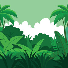 Lush Green Jungle Background with Palm Trees and Dense Foliage Perfect for Tropical Themes Nature Illustrations or Children s Book Designs with a Fresh and Vibrant Feel