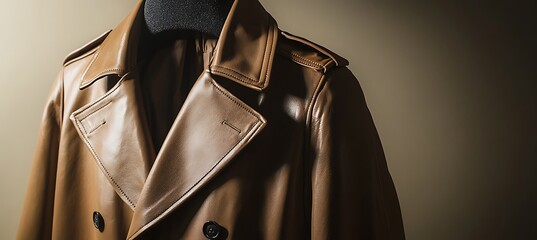 Fashion-Forward Leather Trench Coat Positioned with Empty Space to Support Custom Layouts, Promotional Content, or Visual Design Needs