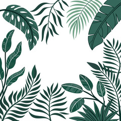 Tropical Leaves Frame with White Space Featuring Monstera Palm and Banana Leaves Perfect for Invitations Greetings and Creative Projects with a Natural and Fresh Aesthetic