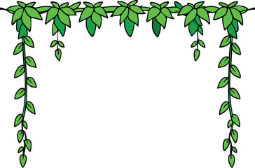 Cartoon Green Vine Border with Leaves Ideal for Invitations and Celebrations Featuring a Hand Drawn Style and a White Background for Versatile Use