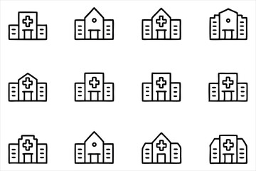 Fototapeta premium Simple Line Art Hospital Building Icons