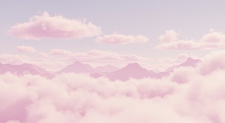 Dreamy pink clouds over soft hills.