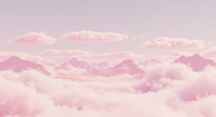 Dreamy pink clouds over soft hills.