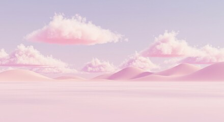 Dreamy pink clouds over soft hills.