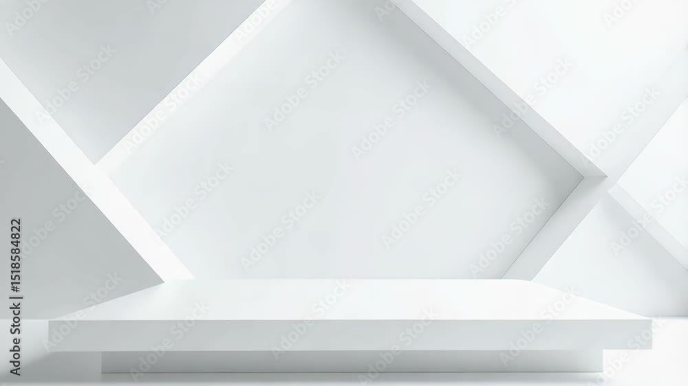 Poster geometric white platform display with layered architectural shapes and minimalist aesthetic showcasi
