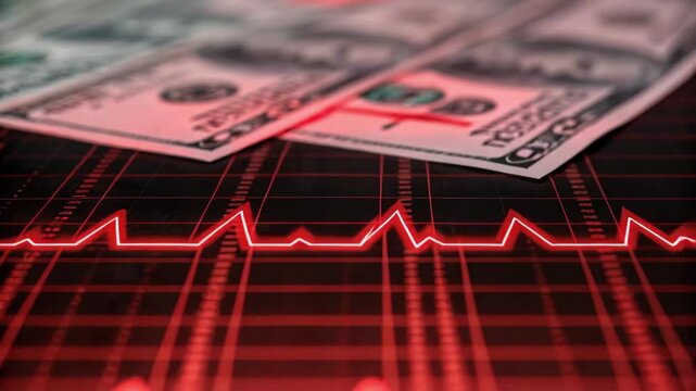 Recession and economic uncertainty, A graph depicting a heartbeat pattern that eventually levels off, symbolizing a flatline in rhythm.