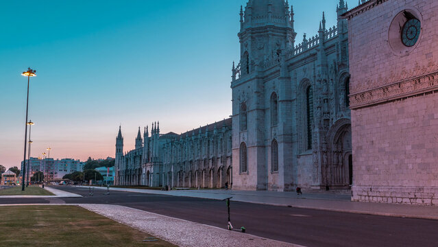 Mosteiro dos Jeronimos day to night timelapse, located in the Belem district of Lisbon, Portugal. - Powered by Adobe