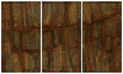 Modern interior triptych. The picture is painted by hand on a tablet.