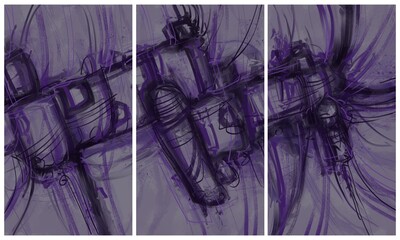 Modern interior triptych. The picture is painted by hand on a tablet.