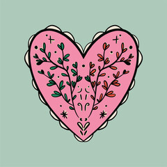 Sacred Mexican heart, my heart. Cartoon style. Hand drawn color postcard. Love romantic concept. Fashion vector illustration.