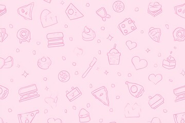 Pink food and hearts seamless pattern