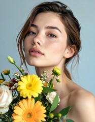 young woman with flowers