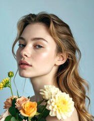 young woman with flowers