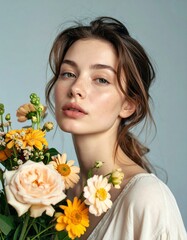 young woman with flowers