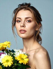 young woman with flowers