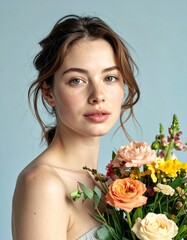 young woman with flowers