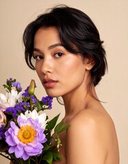 young woman with flowers