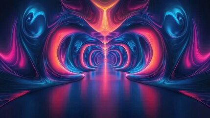 Abstract neon tunnel with vibrant colors.