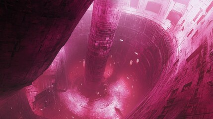 Intricate, crimson-hued, subterranean architectural structure.