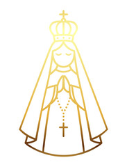 Nossa Senhora de Aparecida, Mother of God, Our Lady Virgin Mary gold vector illustration