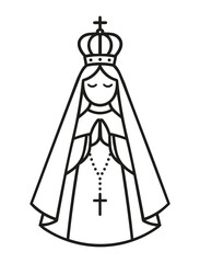 Nossa Senhora de Aparecida, Mother of God, Our Lady Virgin Mary black outline vector illustration
