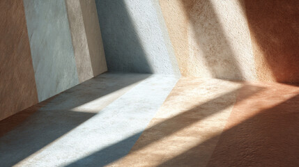 Unique wall textures and colors illuminated by natural light in an artistic interior space