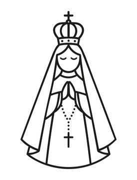 Nossa Senhora de Aparecida, Mother of God, Our Lady Virgin Mary black outline vector illustration