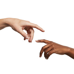 Two hands try to reach. Help concept. Isolated on transparent background, Hand Gesture PNG 
