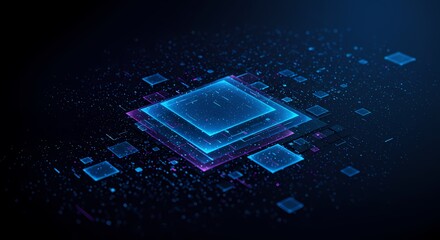 Digital crystal grid creation showcasing intricate geometric patterns and vibrant blue and purple hues