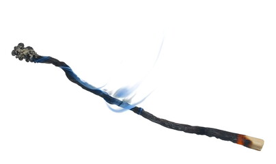 burnt match with smoke and flame isolated on white, clipping path