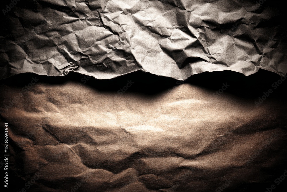 Poster textured surface of a torn paper sheet featuring a darker, crumpled top section contrasted with a li
