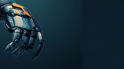Innovative Desktop Robotic Arm on the Left Side with Clean Dark Blue Setting and Space Reserved for Headline Text