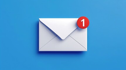 White mail envelope with red marker message on blue background. Envelope falling on the ground. Email notification. Minimal design.