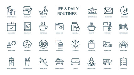 life daily routines icon set, planning activities calendar checklist