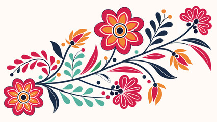 Exquisite floral vector illustration featuring stylized flowers and leaves in vibrant colors suitable for design projects with transparency.