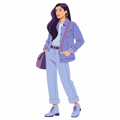 Fototapeta premium Stylish Woman in Lavender Outfit with Shoulder Bag