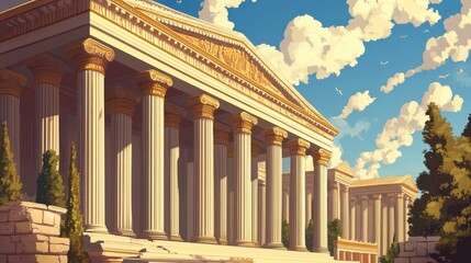 Majestic Ancient Greek Temple Under a Sunny Sky.
