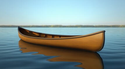 Wooden Canoe on Calm Lake.