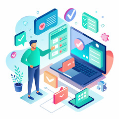 Fototapeta premium Man Using Laptop for Online Task Management and Checklist