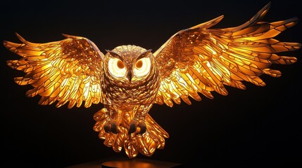 Illuminated Golden Owl Sculpture.