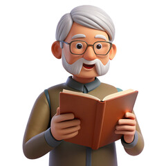 Old Man Reading Book PNG
