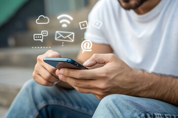 Business man using digital chatbot application Artificial Intelligence at home for online customer service. AI Chat Technology for Seamless Communication and Customer Engagement.