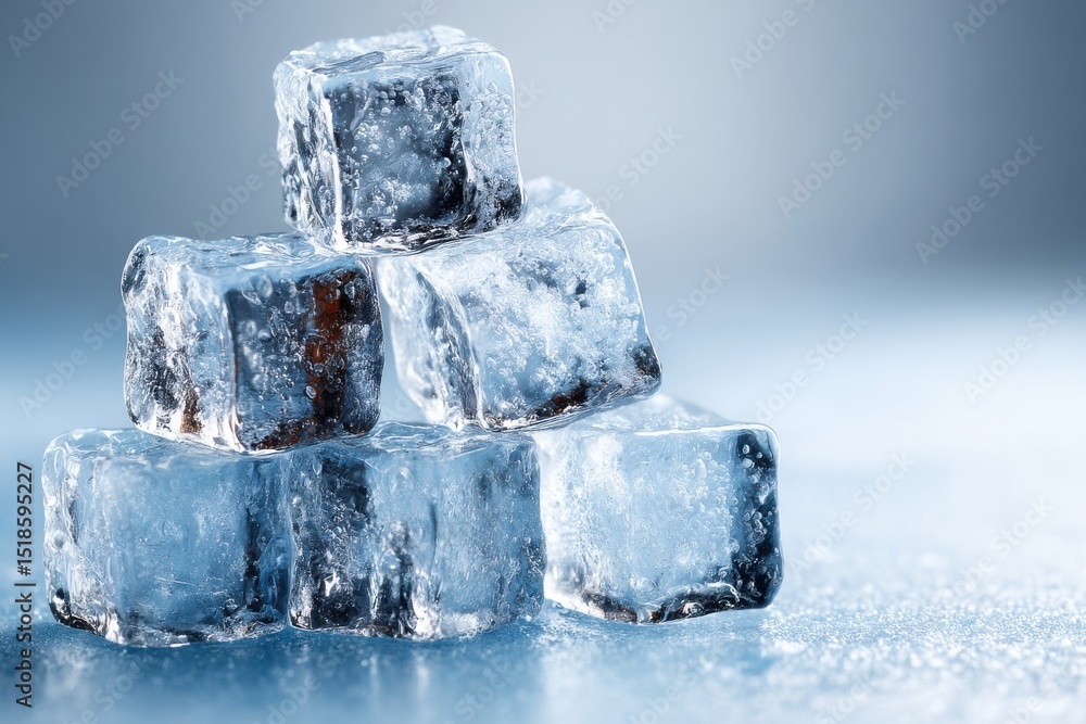 Poster a refreshing and cool arrangement of ice cubes, creating a visually appealing and textured compositi