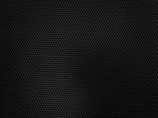 Hexagonal black mesh pattern forming a grid-like texture with subtle lighting variation creating a sense of depth and shadow across the surface, hinting at a metallic or fabric material