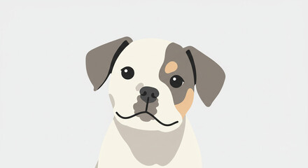 Fototapeta premium Minimalist flat vector illustration of a puppy tilting its head, limited color palette, modern digital art style, cartoon dog character with copy space